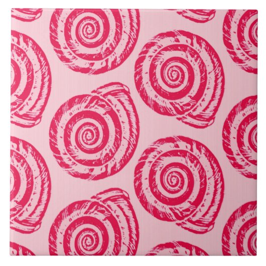 Spiral Seashell Block Print, Coral Pink & Fuchsia Fliese (Vorderseite)