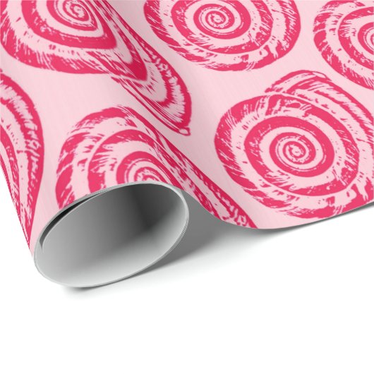 Spiral Seashell Block Print, Coral Pink & Fuchsia Geschenkpapier (Rolleneckpunkt)