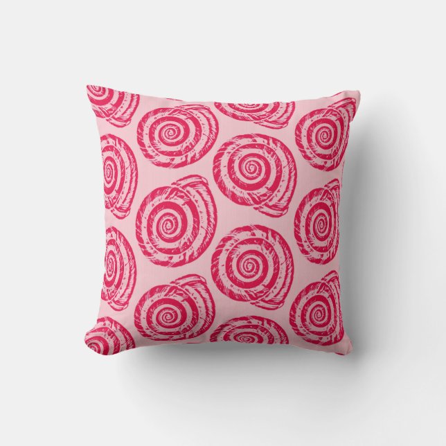 Spiral Seashell Block Print, Coral Pink & Fuchsia Kissen (Vorderseite)