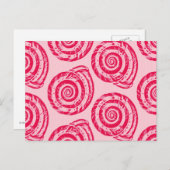 Spiral Seashell Block Print, Coral Pink & Fuchsia Postkarte (Vorne/Hinten)