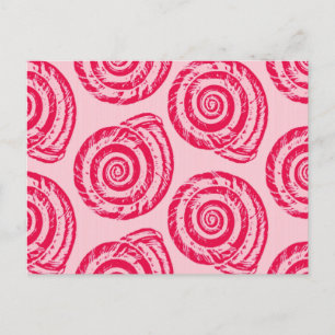 Spiral Seashell Block Print, Coral Pink & Fuchsia Postkarte