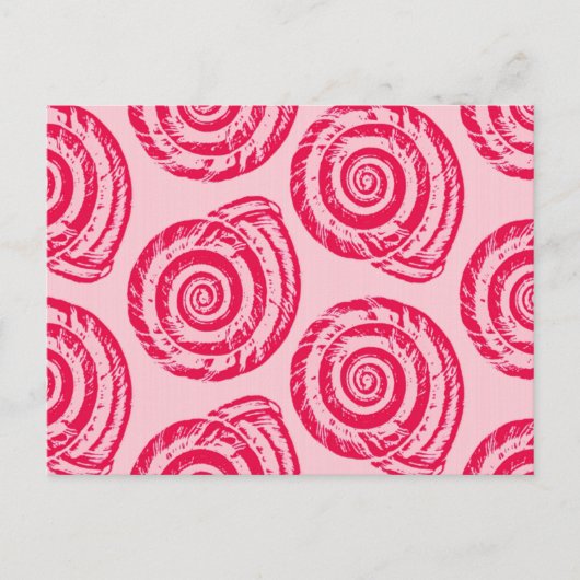Spiral Seashell Block Print, Coral Pink & Fuchsia Postkarte (Vorderseite)
