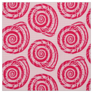 Spiral Seashell Block Print, Coral Pink & Fuchsia Stoff