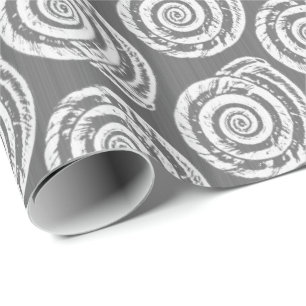 Spiral Seashell Block Print, grau / grau und weiß Geschenkpapier
