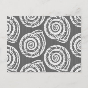 Spiral Seashell Block Print, grau / grau und weiß Postkarte