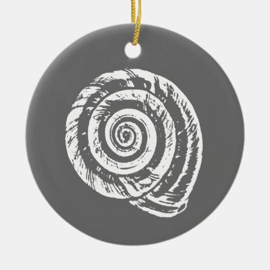 Spiral Seashell Block Print, grau und weiß Keramik Ornament (Vorne)