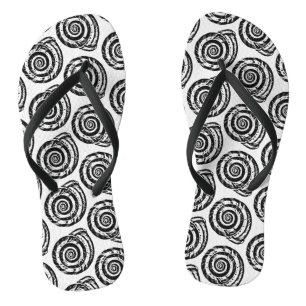 Spiral Seashell Block Print, Schwarz/Weiß Badesandalen