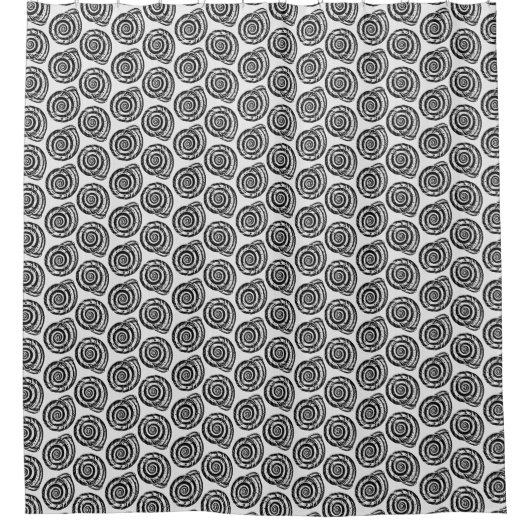 Spiral Seashell Block Print, Schwarz/Weiß Duschvorhang (Vorderseite)
