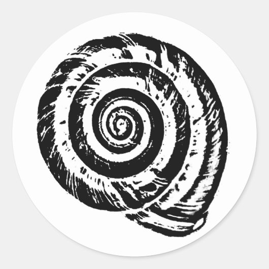 Spiral Seashell Block Print, Schwarz/Weiß Runder Aufkleber (Vorderseite)