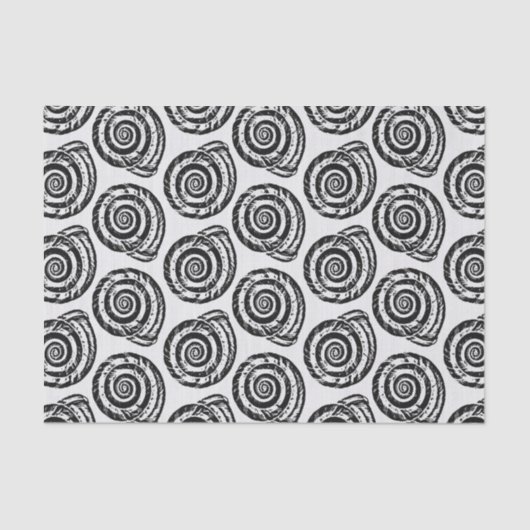 Spiral Seashell Block Print, Schwarz/Weiß Seidenpapier (Vorderseite)
