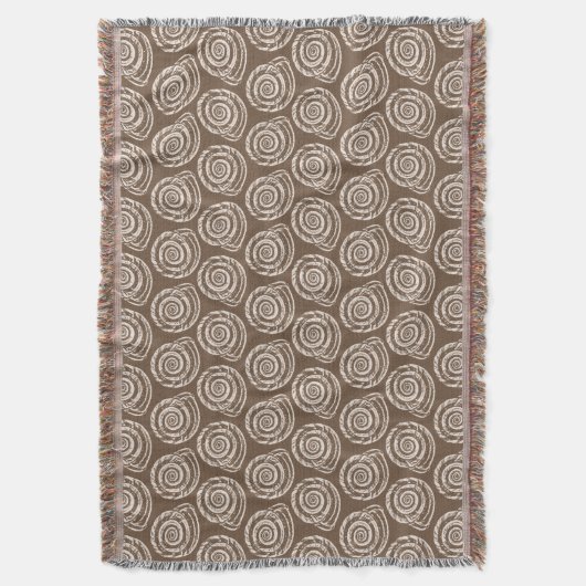 Spiral Seashell Block Print, Taupe Tan und Creme Decke (Vorderseite Vertikal)
