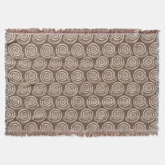 Spiral Seashell Block Print, Taupe Tan und Creme Decke (Vorderseite)