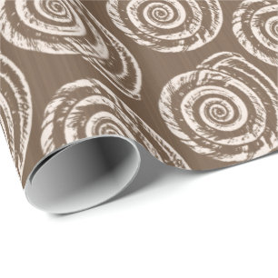 Spiral Seashell Block Print, Taupe Tan und Creme Geschenkpapier