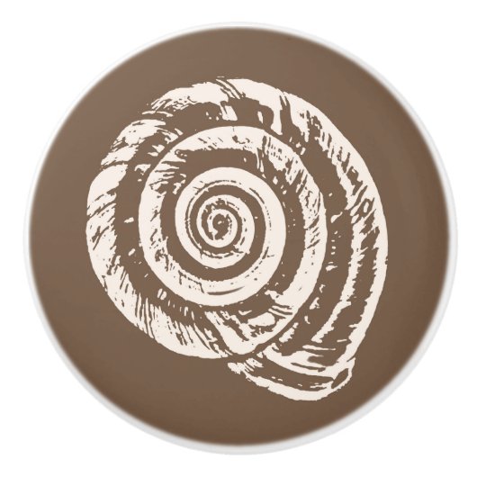 Spiral Seashell Block Print, Taupe Tan und Creme Keramikknauf (Vorderseite)