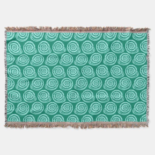 Spiral Seashell Block Print, Türkis und Aqua Decke (Vorderseite)