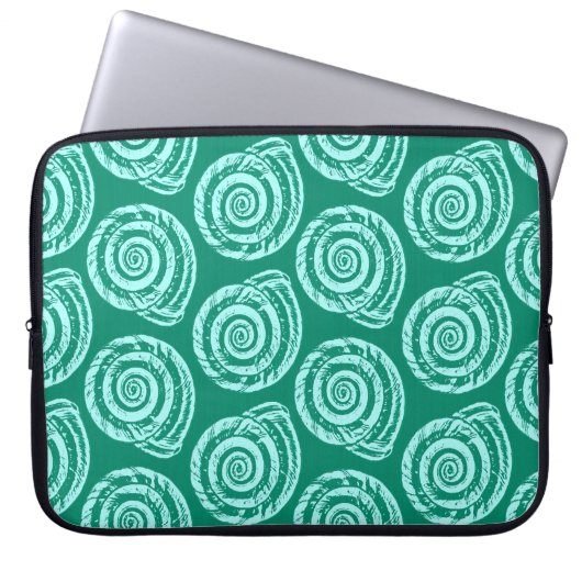 Spiral Seashell Block Print, Türkis und Aqua Laptopschutzhülle (Vorderseite)