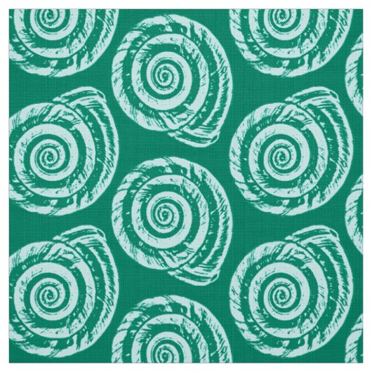 Spiral Seashell Block Print, Türkis und Aqua Stoff (Muster)