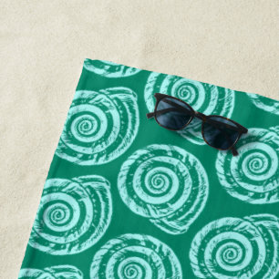 Spiral Seashell Block Print, Türkis und Aqua Strandtuch