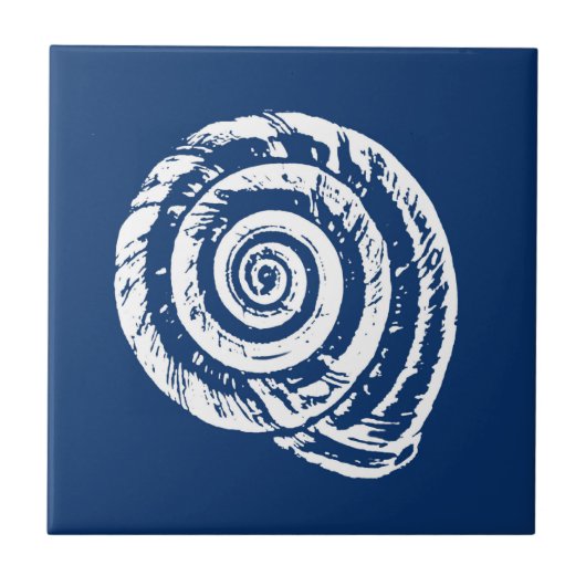 Spiral Seashell, Cobalt Blue und White Fliese (Vorderseite)