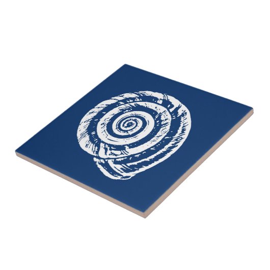 Spiral Seashell, Cobalt Blue und White Fliese (Seite)