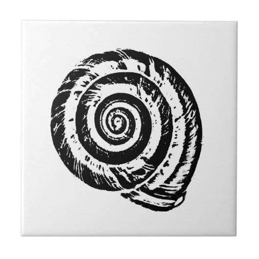 Spiral Seashell, Schwarz und Weiß Fliese (Vorderseite)