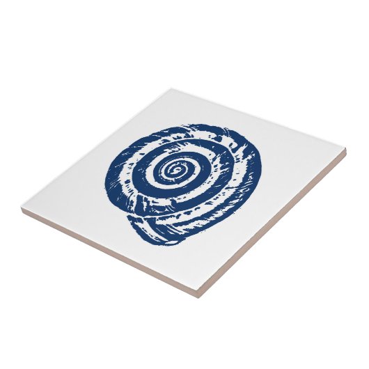 Spiral Seashell, White und Cobalt Blue Fliese (Seite)