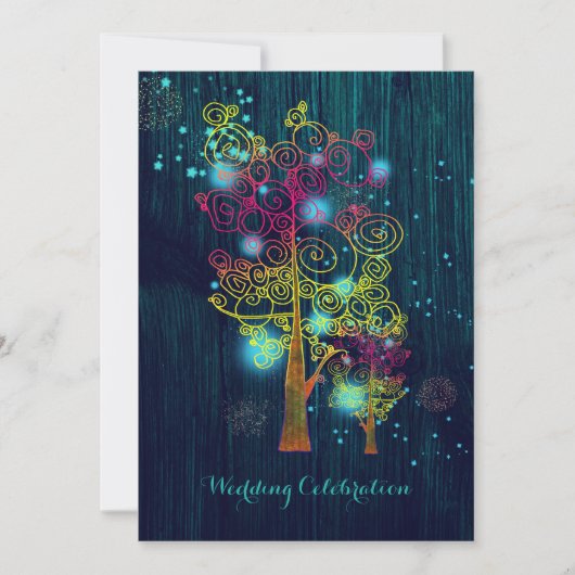 Spiral Trees Glitzy Forest Blue Wedding Einladung (Vorderseite)