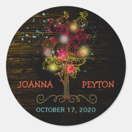 Spiral Trees Rural Wedding Save the Date Runder Aufkleber