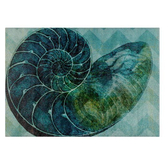 Spiral Turquoise Conch Muschel Schneidebrett (Vorderseite)