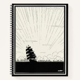 Spiral Vintag Pirate Ship Illustration Notizblock