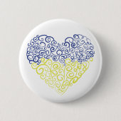 Spiral Wirbel mehandi Herz Ukrainische Flaggenfarb Button (Vorderseite)