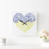Spiral Wirbel mehandi Herz Ukrainische Flaggenfarb Quadratische Wanduhr (Zuhause)