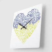 Spiral Wirbel mehandi Herz Ukrainische Flaggenfarb Quadratische Wanduhr (Winkel)