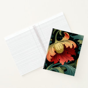 Spiralblock - Art Nouveau Rotes Blumenmuster Notizblock