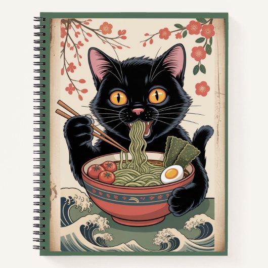 Spiralblock Katze isst Ramen Notizblock (Vorderseite)