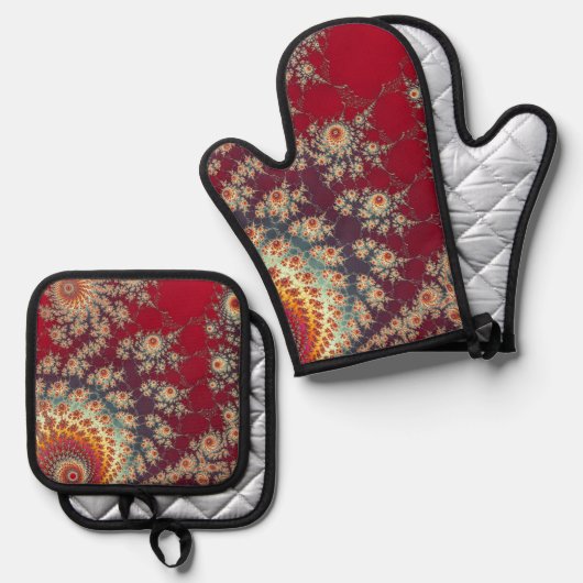 Spiralblumenmuster Ofenhandschuh & Topflappen-Set (Vorderseite/Rückseite)
