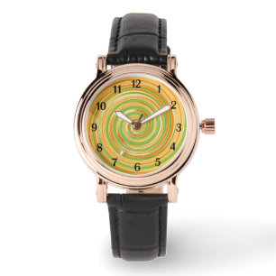 Spirale aus Fun Citrus Farben schwarze Zahlen Armbanduhr