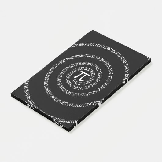 Spirale für Pi-Zahlen auf schwarz Post-it Klebezettel (angewinkelt)