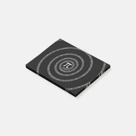 Spirale für Pi-Zahlen auf schwarz Post-it Klebezettel (angewinkelt)