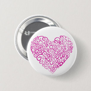 Spirale Handschrift rosa Herz für Valentinstag Button