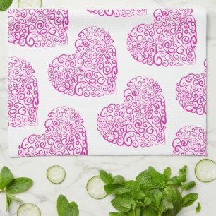 Spirale Handschrift rosa Herz für Valentinstag Geschirrtuch
