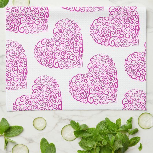 Spirale Handschrift rosa Herz für Valentinstag Geschirrtuch (Gefaltet)