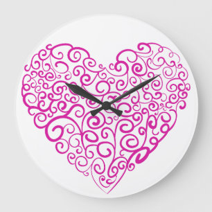 Spirale Handschrift rosa Herz für Valentinstag Große Wanduhr