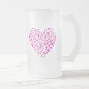 Spirale Handschrift rosa Herz für Valentinstag Mattglas Bierglas