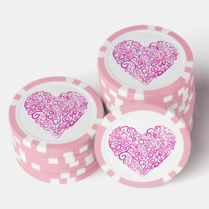 Spirale Handschrift rosa Herz für Valentinstag Pokerchips