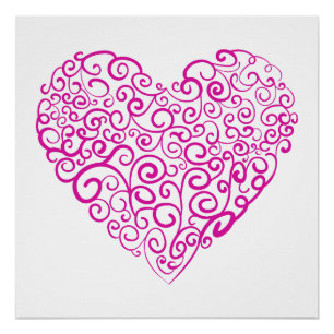Spirale Handschrift rosa Herz für Valentinstag Poster