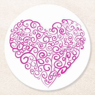 Spirale Handschrift rosa Herz für Valentinstag Runder Pappuntersetzer