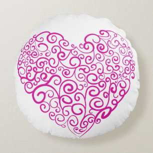 Spirale Handschrift rosa Herz für Valentinstag Rundes Kissen