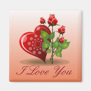 Spirale Herz und Rote Rose Magnet