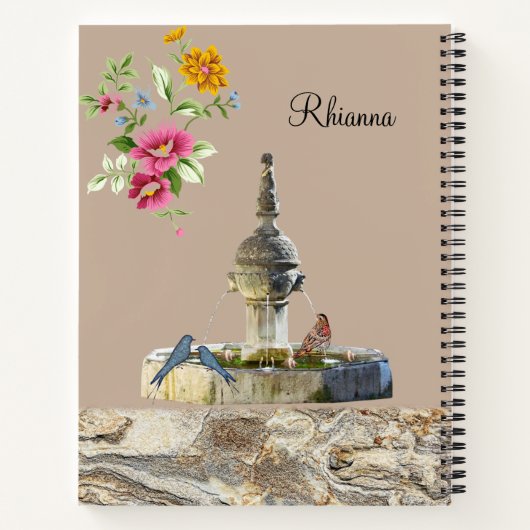 Spirale Notebook Birds Fountain Blume Notizblock (Rückseite)